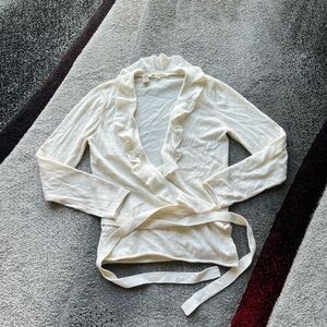 DKNY Pure Forty Five Ten Ivory Cashmere Wrap Cardigan Sweater